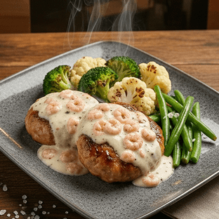 Рыбные биточки с креветкой в белом соусе